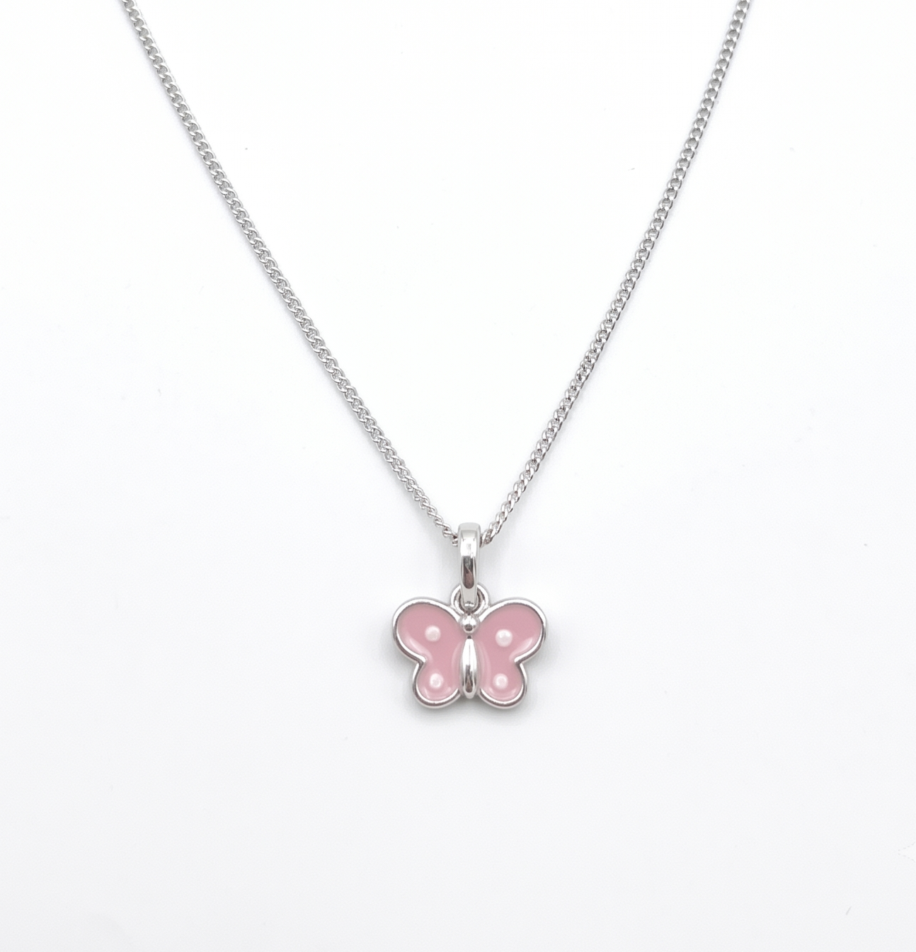 Zilveren collier roze vlinder emaille | 38cm