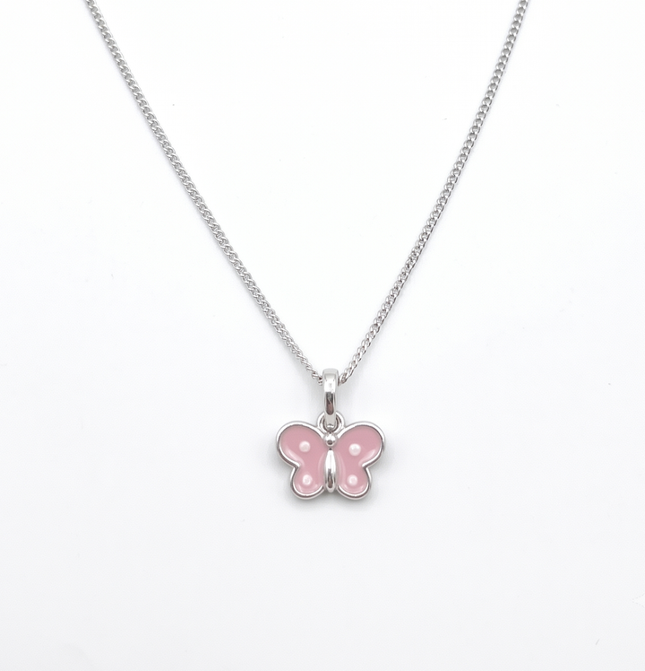 Zilveren collier roze vlinder emaille | 38cm