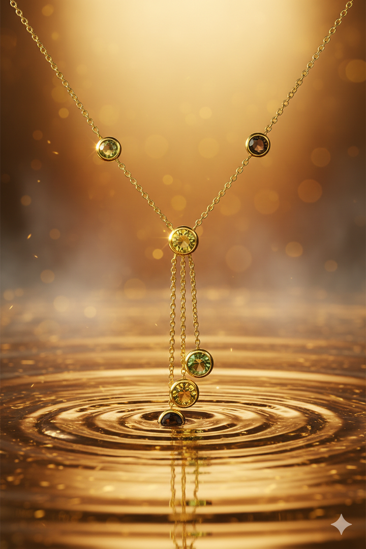 14krt geelgouden collier met citrien, rookkwarts en groene amethist 10mm | 43-45cm