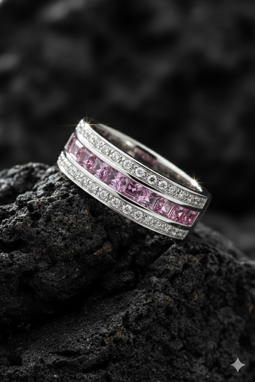 14krt witgouden ring met roze tourmalijn en briljant 32-0.16ct HSI diamant