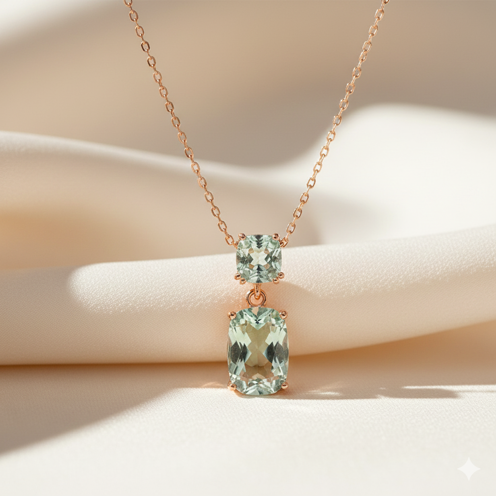 9krt roségouden collier met groene amethyst | 45cm