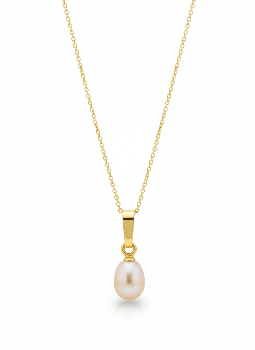 14krt geelgouden collier zoetwaterparel 6,5x8mm | 42cm