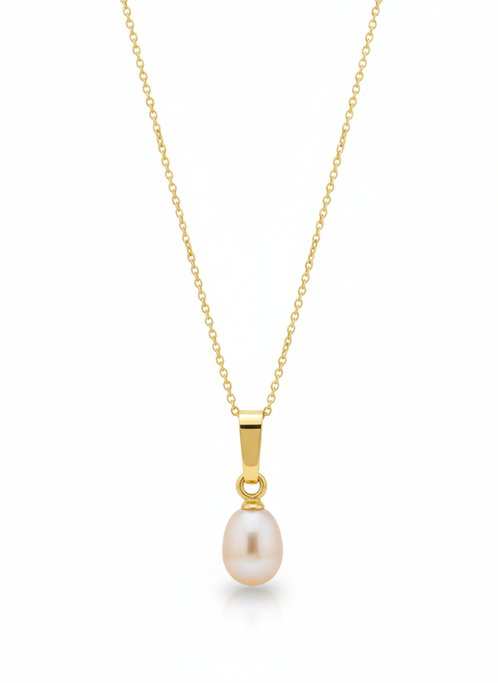 14krt geelgouden collier zoetwaterparel 6,5x8mm | 42cm