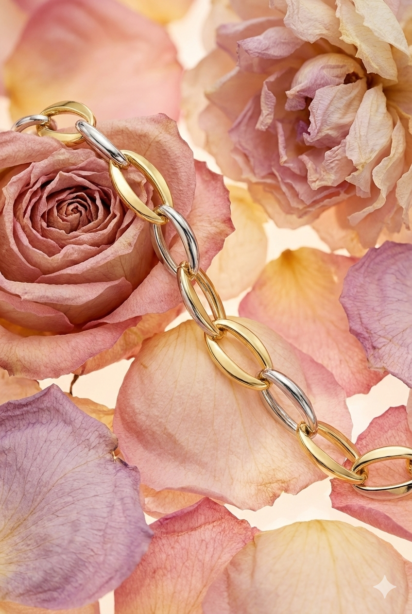 14krt bicolor gouden armband 10mm | 20cm