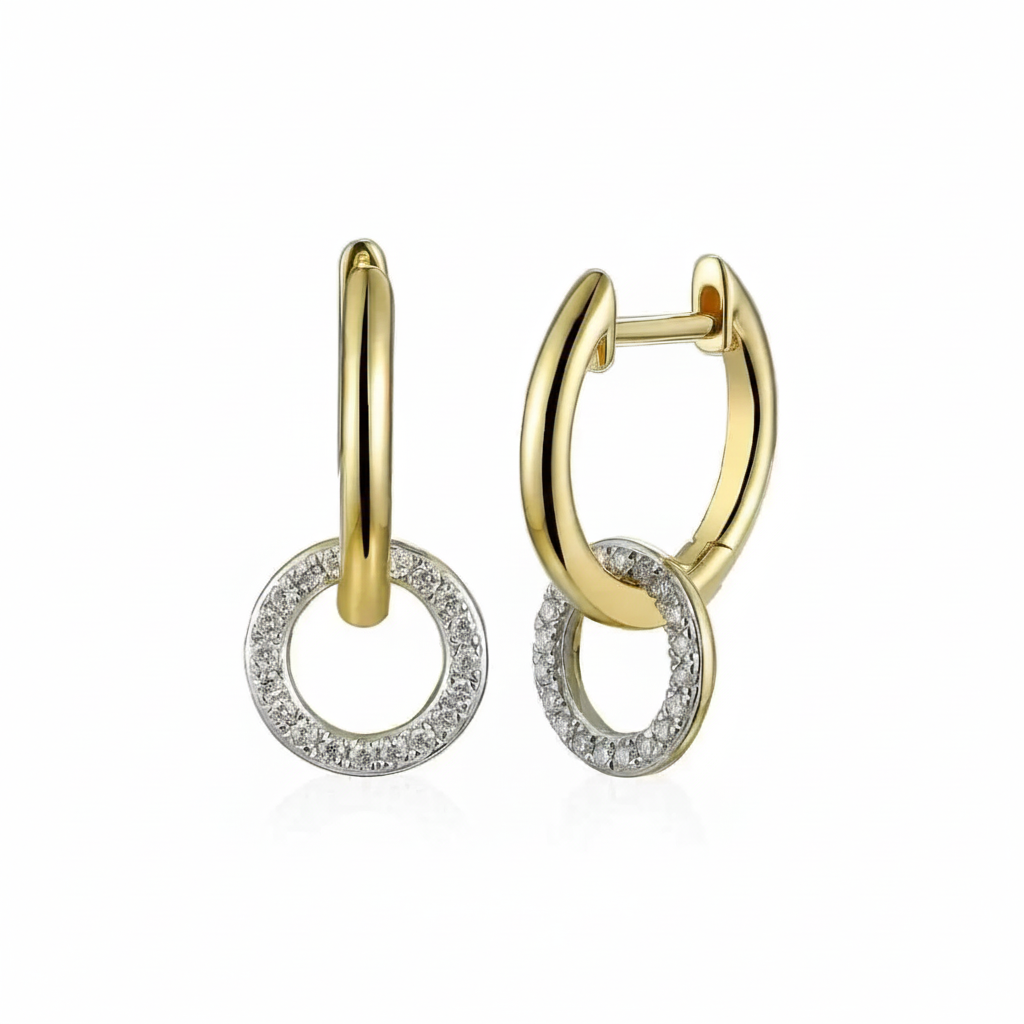 14krt geelgouden klapoorringen met witgouden aanhangers & briljant 40-0.13ct HSI | 13x2mm