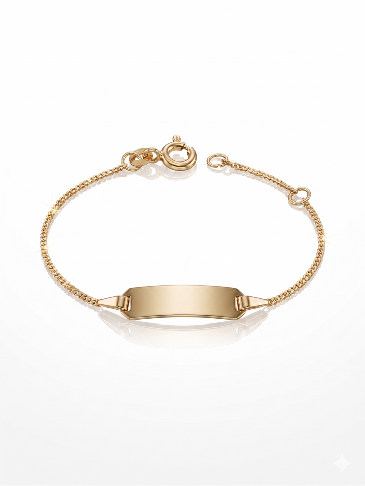 8krt geelgouden graveerarmband gourmette plaat 5x16mm | 10-12cm