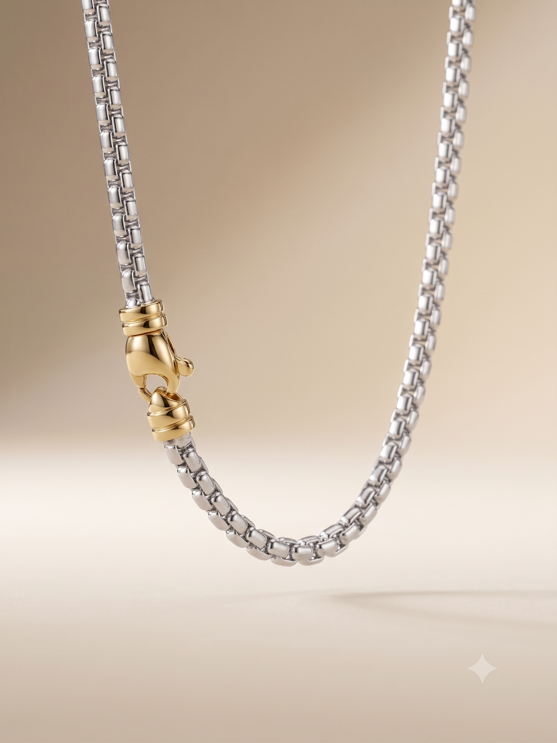 14krt witgouden collier met geelgouden slot 4mm | 45cm