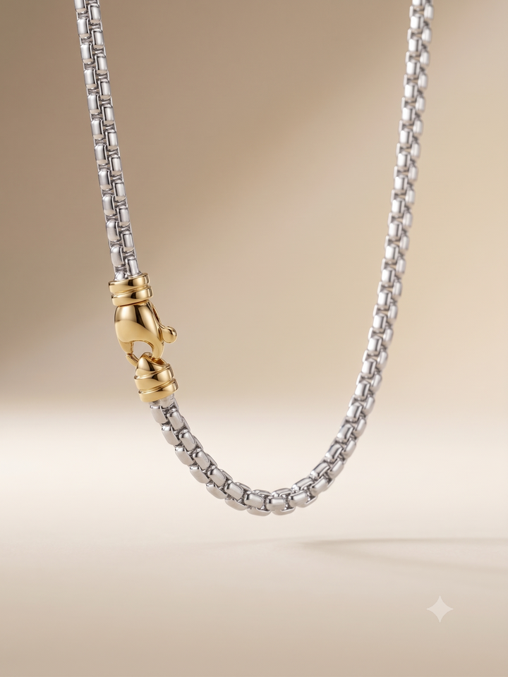 14krt witgouden collier met geelgouden slot 4mm | 45cm