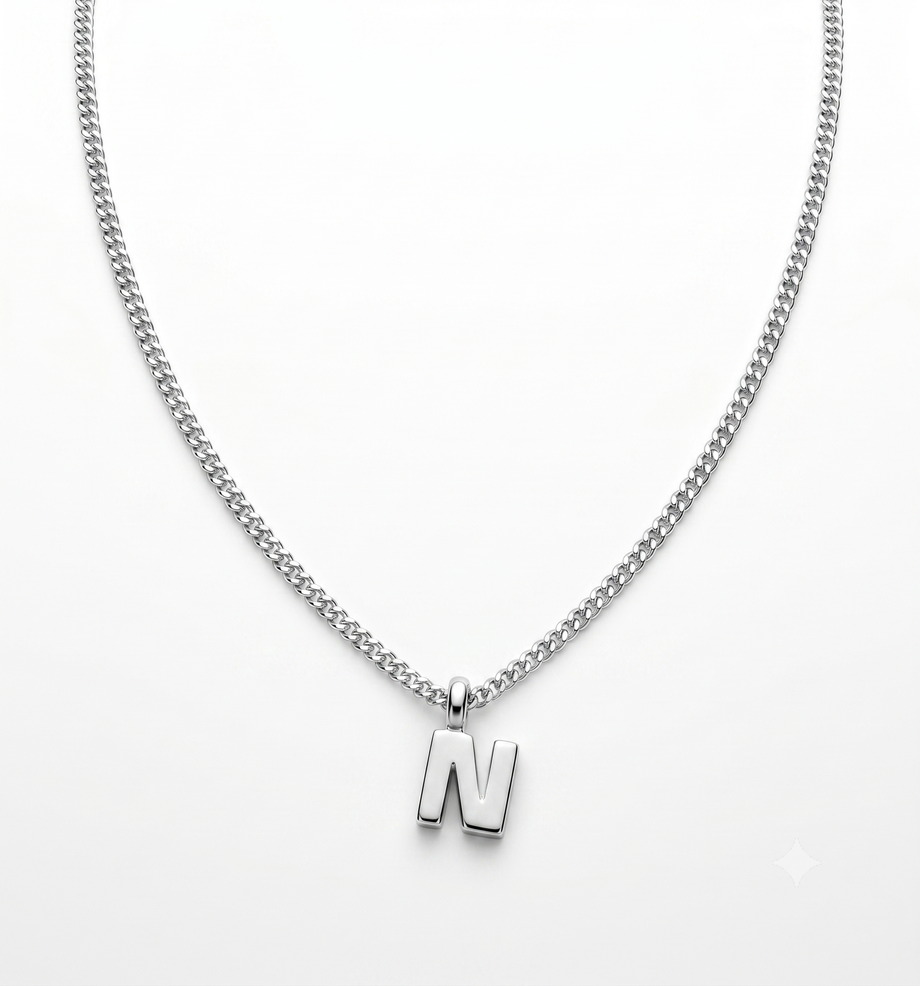 Zilveren collier gourmette letter N  | 40-45cm