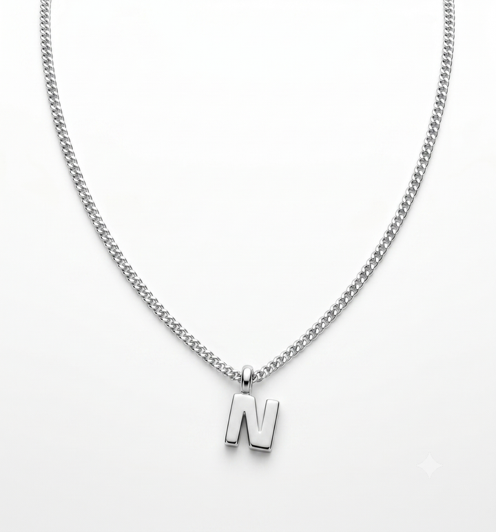 Zilveren collier gourmette letter N  | 40-45cm