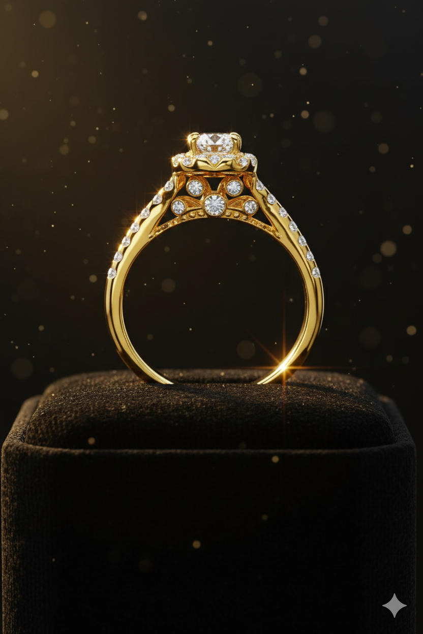 18krt geelgouden ring met diamant 1-0.50ct DVVS & 36-0.41ct GSI