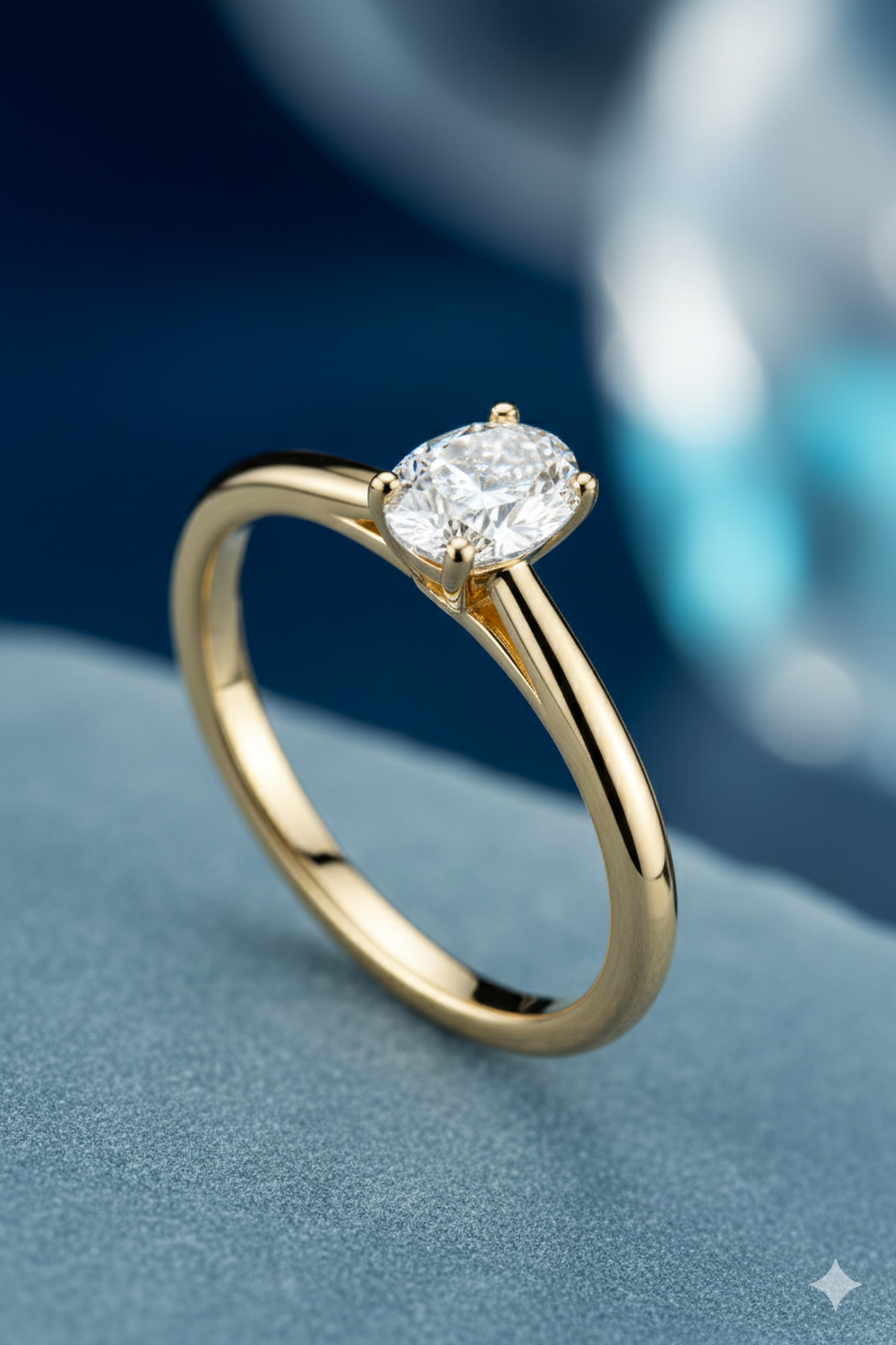 14krt geelgouden ring met briljant 0.50ct DVS1 ovaal & 10-0.05ct GSI | GIA Certificaat