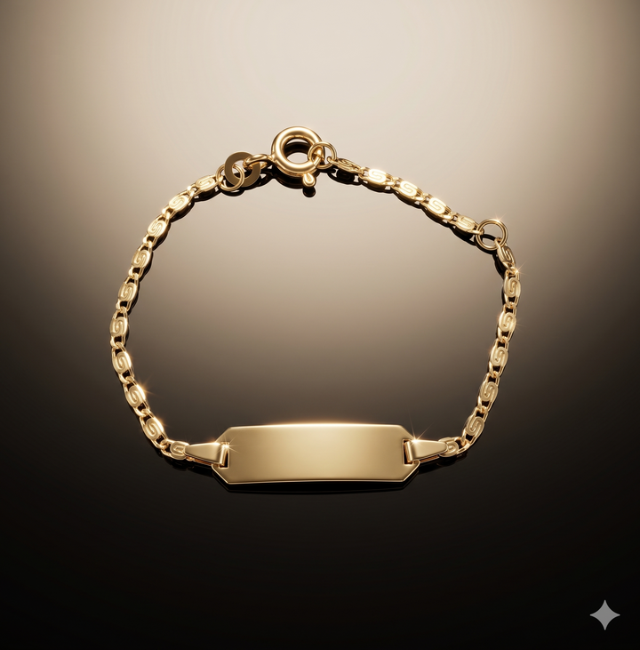 8krt geelgouden graveerarmband valkenoog plaat 5x20mm | 10-12cm