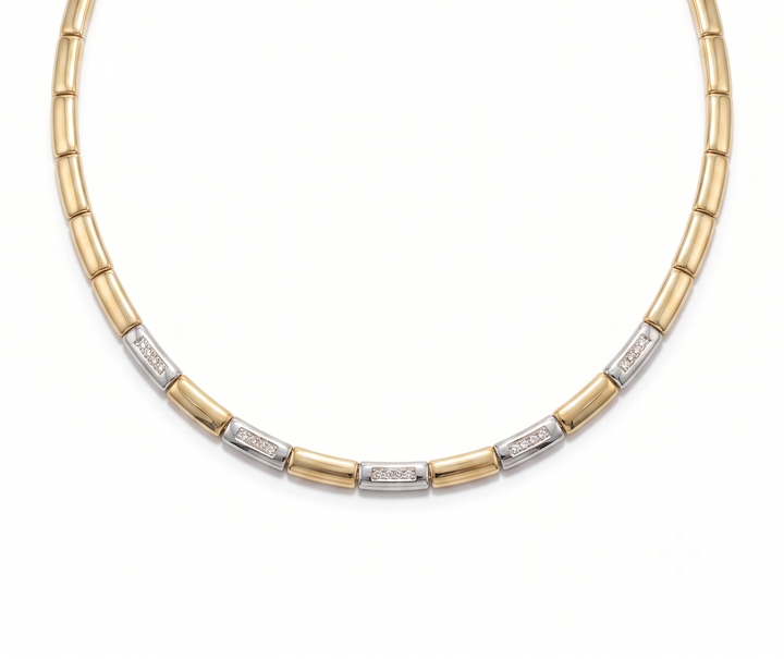 14krt bicolorgouden collier met briljant 25-0.25ct HSI | 42cm