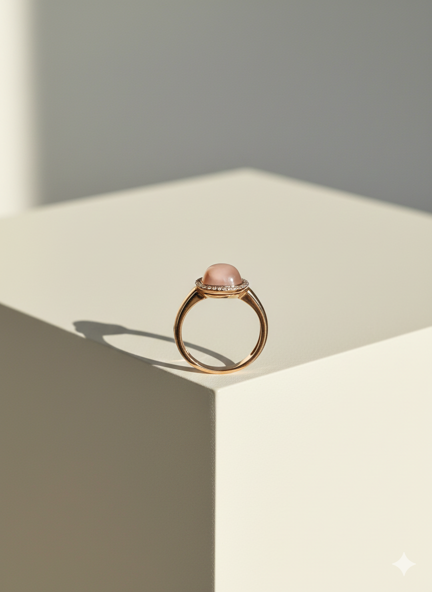 14krt roségouden ring met rozenkwarts en 34-0.10ct HSI diamant