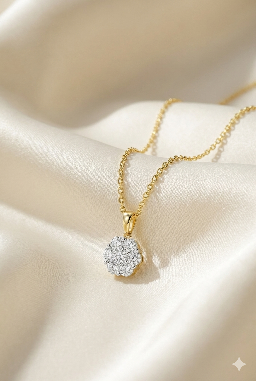 14krt geelgouden hanger met 7-0.50ct briljant HSI