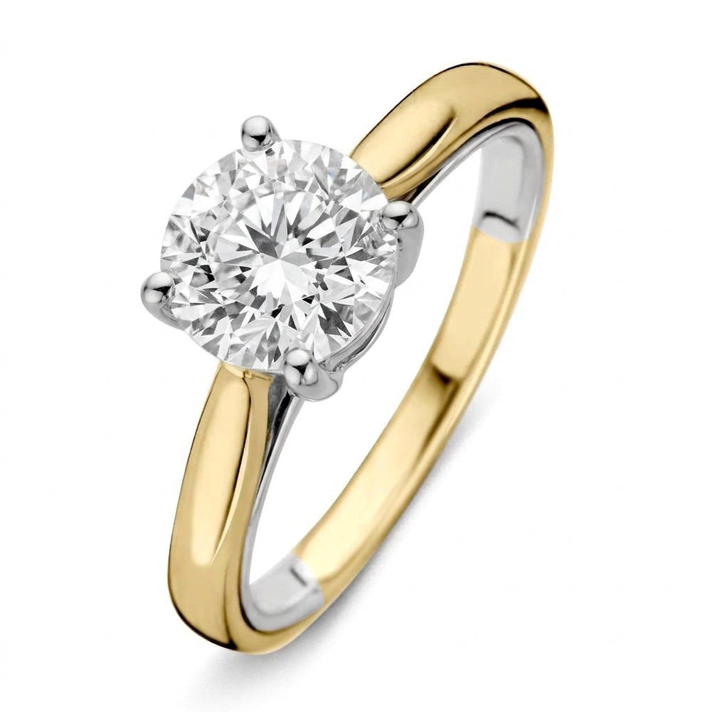 14krt bicolor gouden ring met 1.50ct LG diamant EVVS2 - Incl IGI certificaat