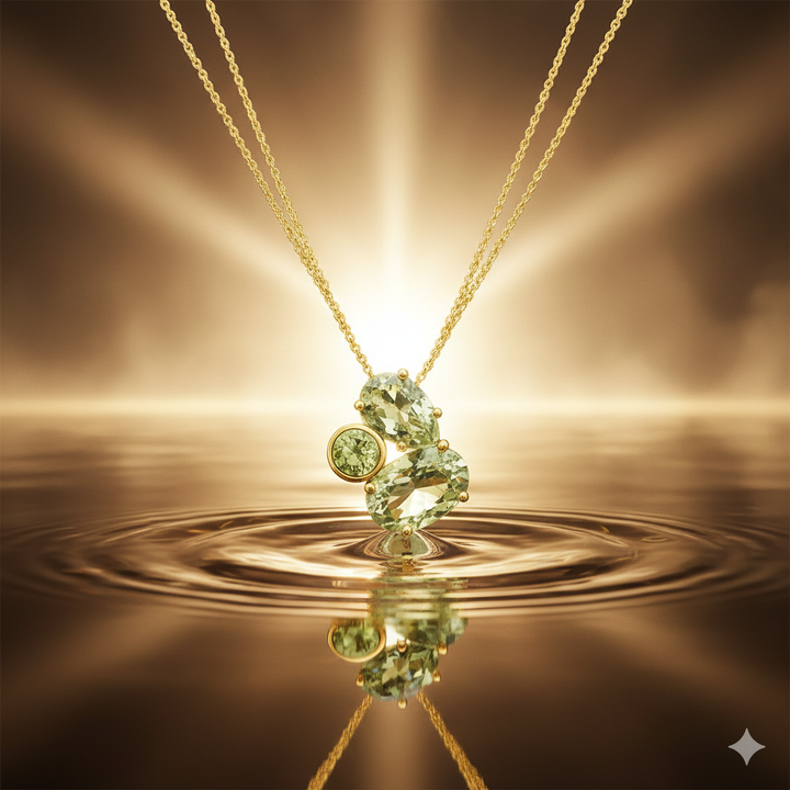 14krt geelgouden collier met hanger peridoot en groene amethist | 42cm