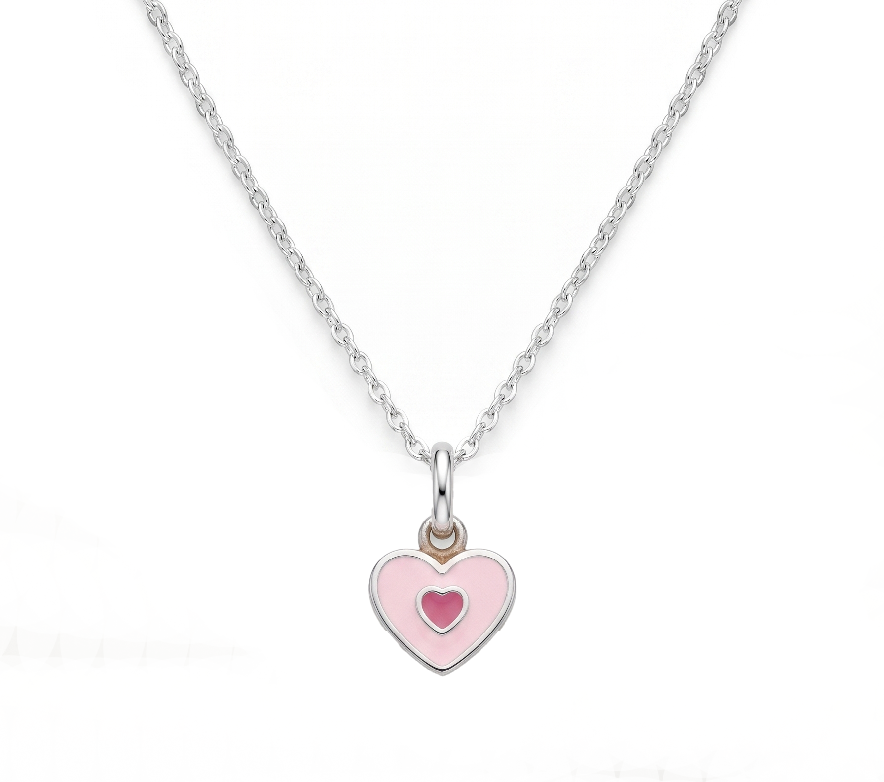 Zilveren collier emaille hart roze | 38cm