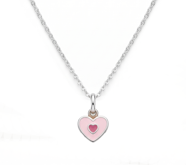 Zilveren collier emaille hart roze | 38cm