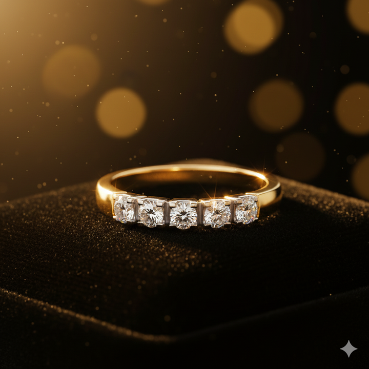 14krt bicolor gouden memoire ring 5-0.25ct TW-VS