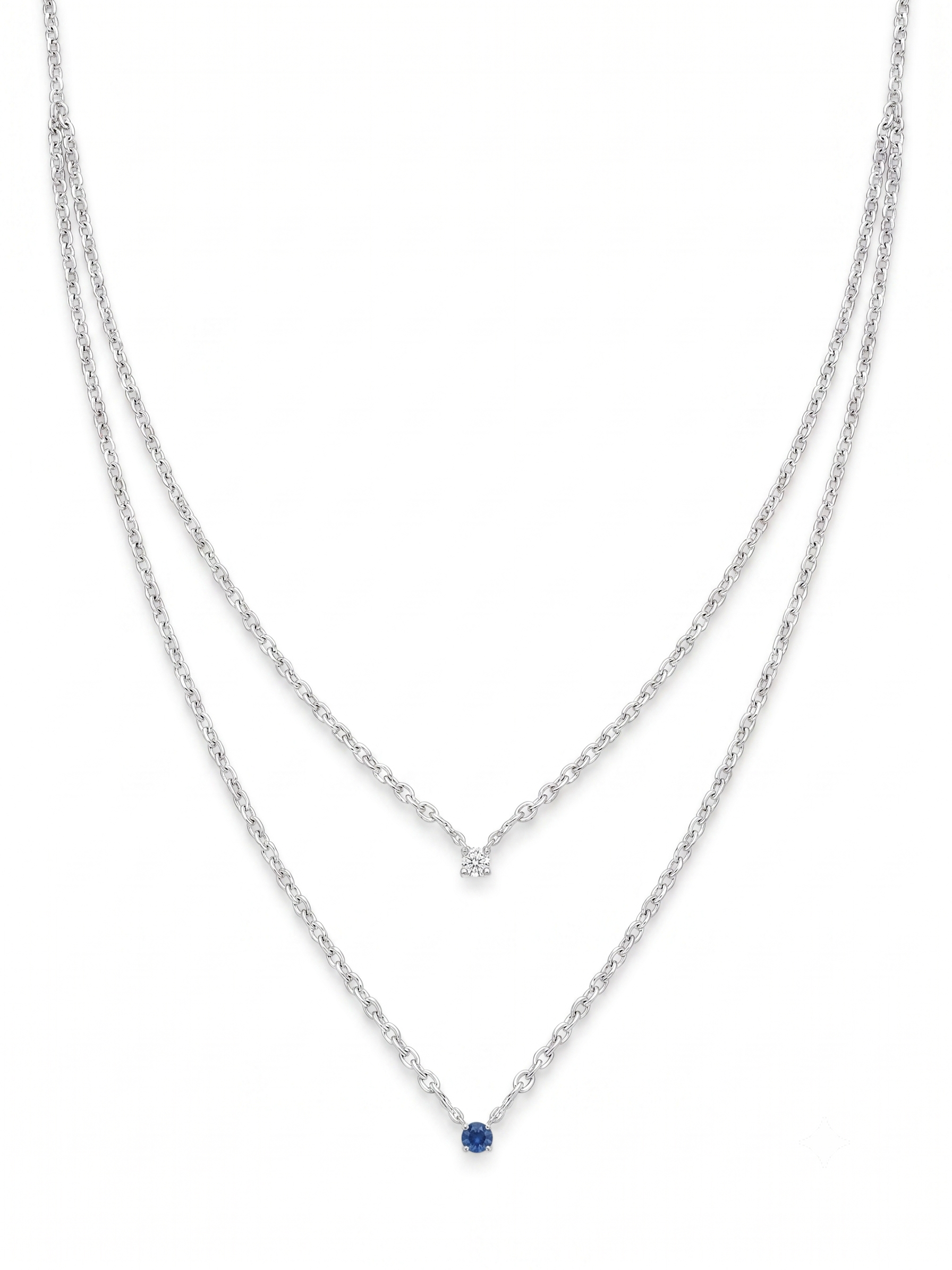 14krt witgouden collier met briljant en blauw saffier 4mm | 45cm