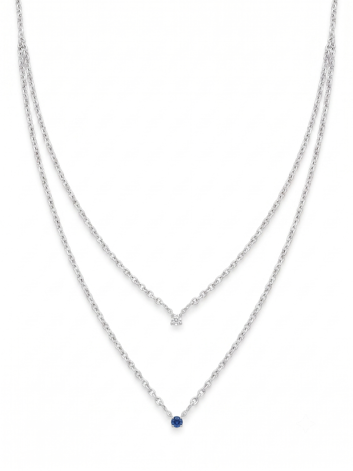 14krt witgouden collier met briljant en blauw saffier 4mm | 45cm