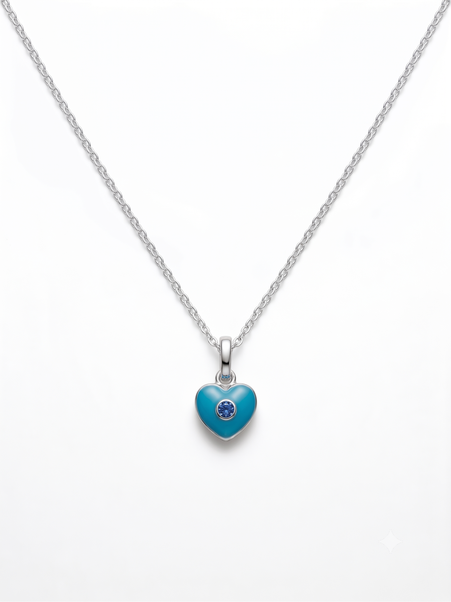 Zilveren collier blauw hart zirkonia | 38cm