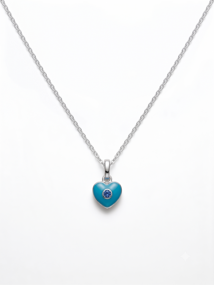 Zilveren collier blauw hart zirkonia | 38cm