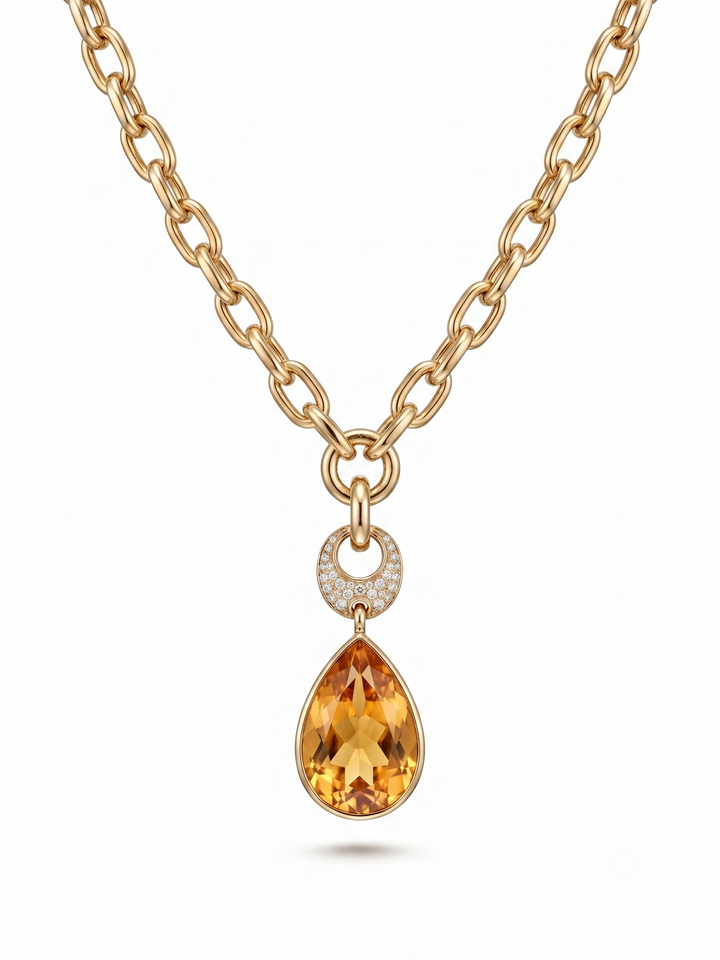 14krt geelgouden collier met 0.19ct briljant & citrien | 45cm