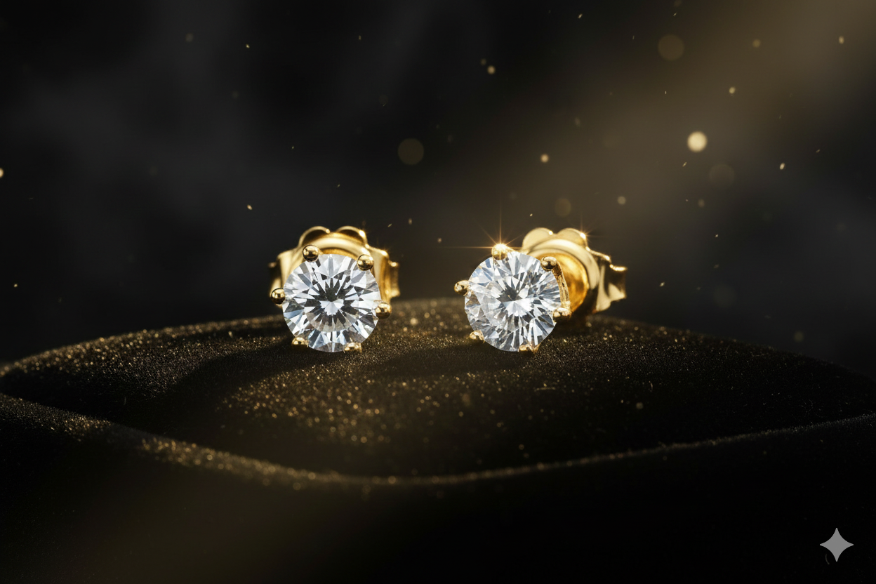 14krt geelgouden oorstekers 6-poots met Lab grown diamant 2-1.02ct DSI | incl. IGI certificaat