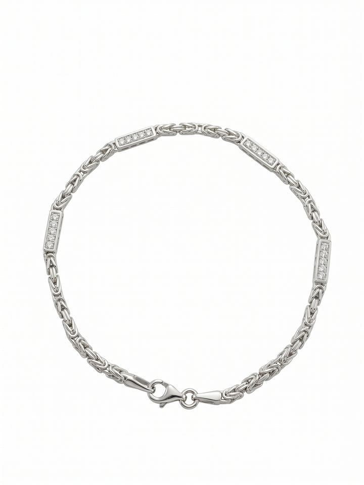 Zilveren armband koningsschakel 2.5mm met witte zirconia | 20cm