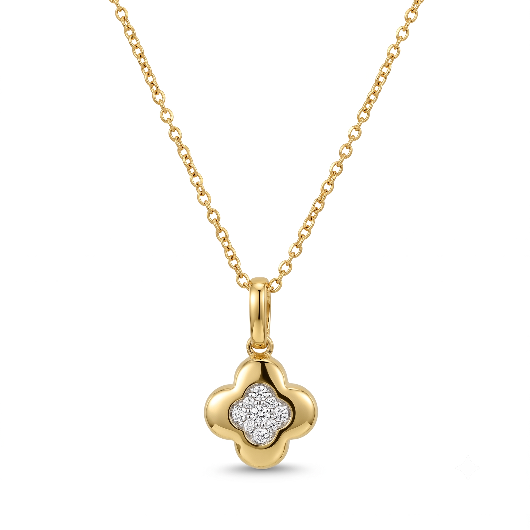 14krt geelgouden collier met diamanthanger "klaver" 0.02ct GSI2  | 42-45cm