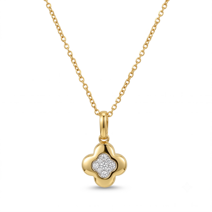 14krt geelgouden collier met diamanthanger "klaver" 0.02ct GSI2  | 42-45cm