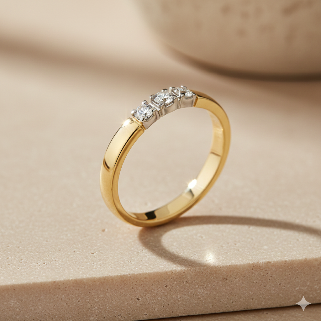 14krt bicolor gouden memoire ring 3-0.15ct TW-VS