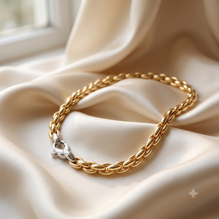 14krt geelgouden collier met witgouden sluiting 7mm | 45cm