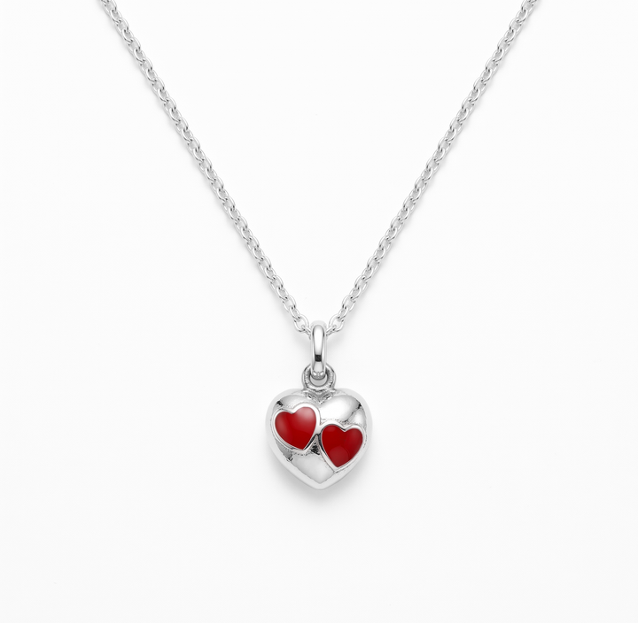 Zilveren collier hart emaille rood | 38cm