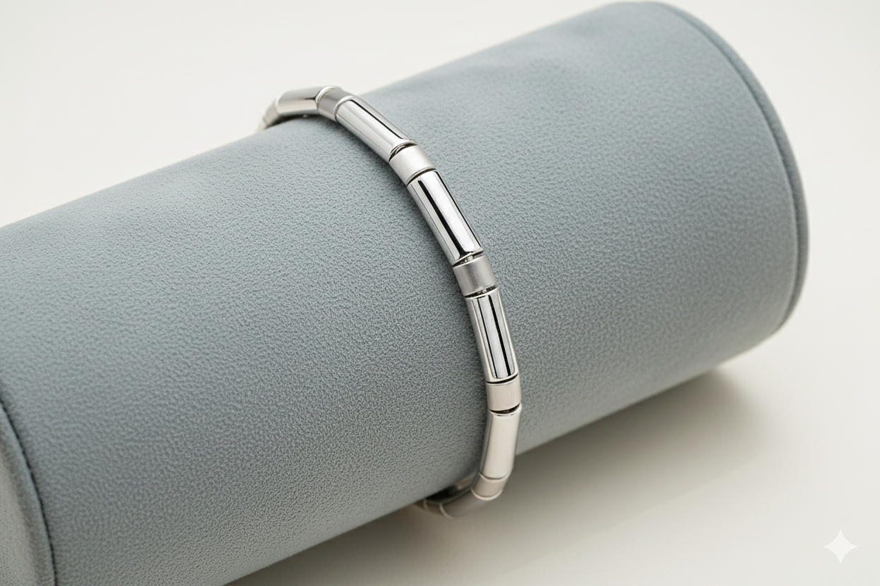14krt witgouden armband 5mm mat & gepolijst | 19cm