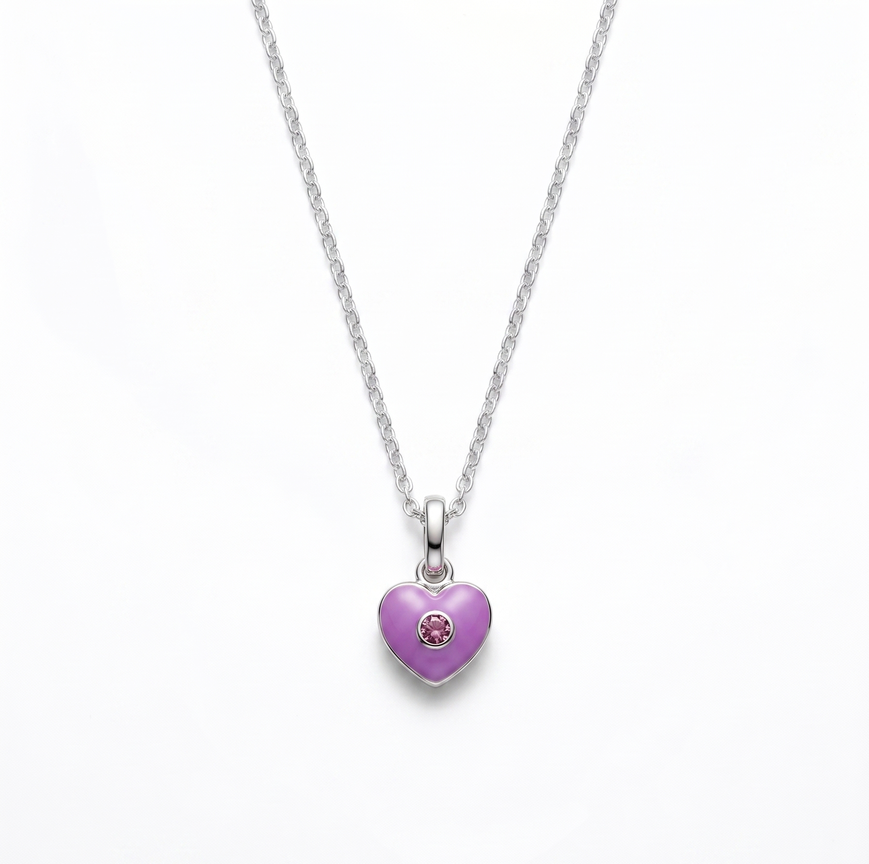 Zilveren collier paars roze hart zirkonia | 38cm