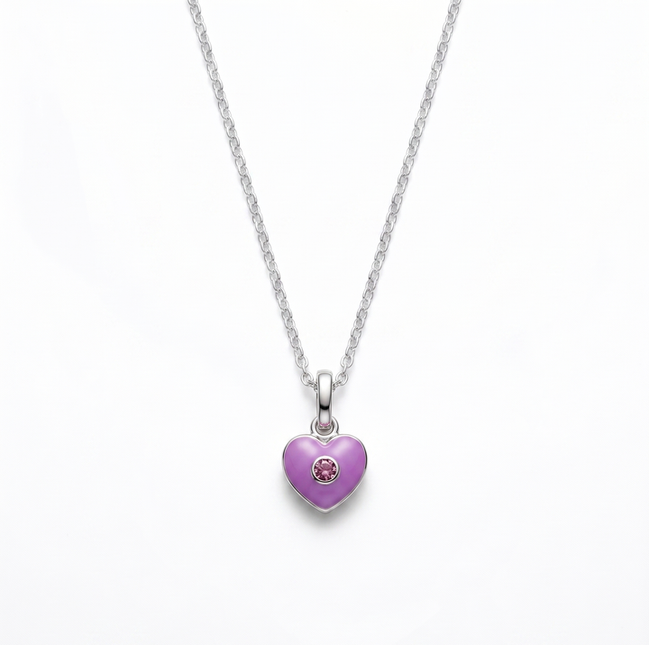 Zilveren collier paars roze hart zirkonia | 38cm
