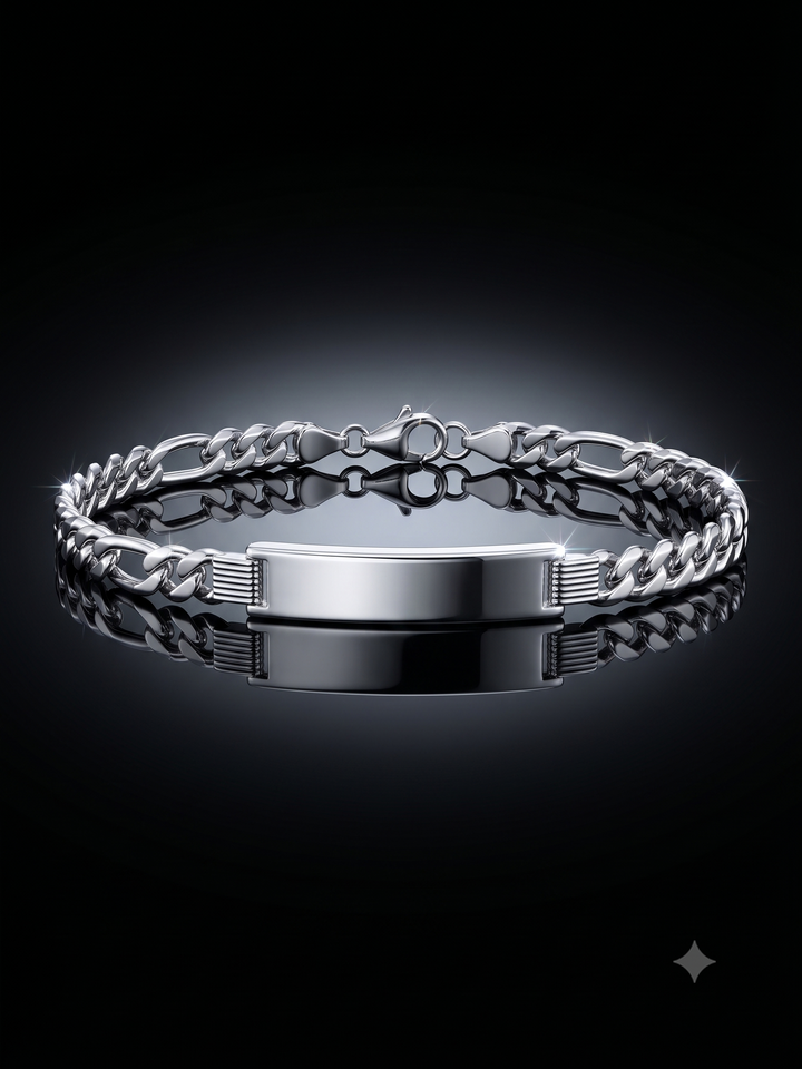 Zilveren graveerarmband figaro plaat 8mm | 21cm