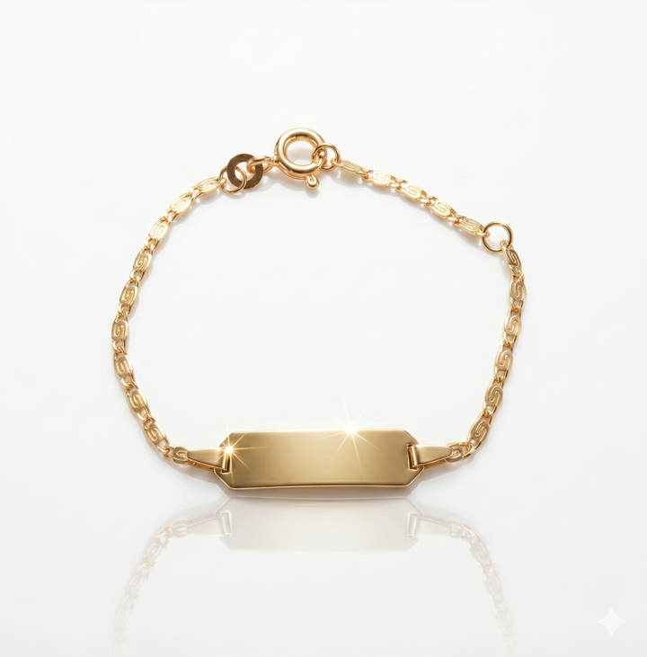 8krt geelgouden graveerarmband valkenoog plaat 5x20mm | 10-12cm