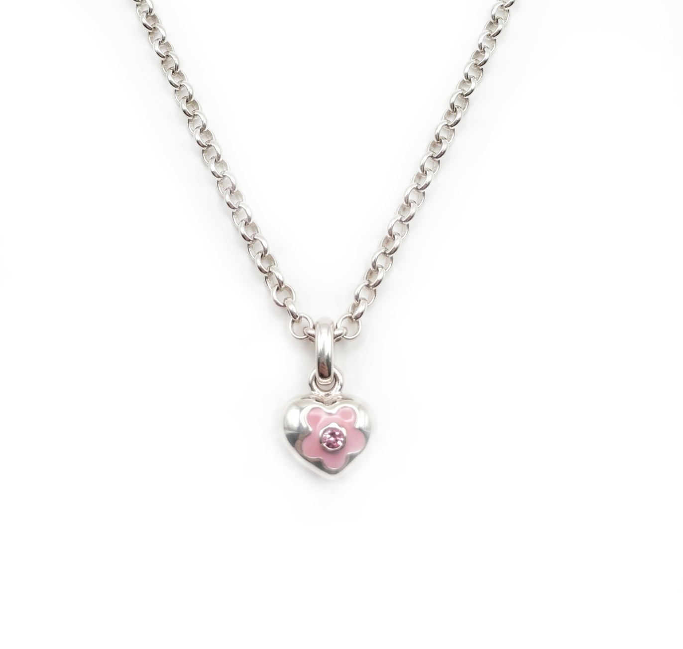 Zilveren collier hart roze zirkonia | 38cm