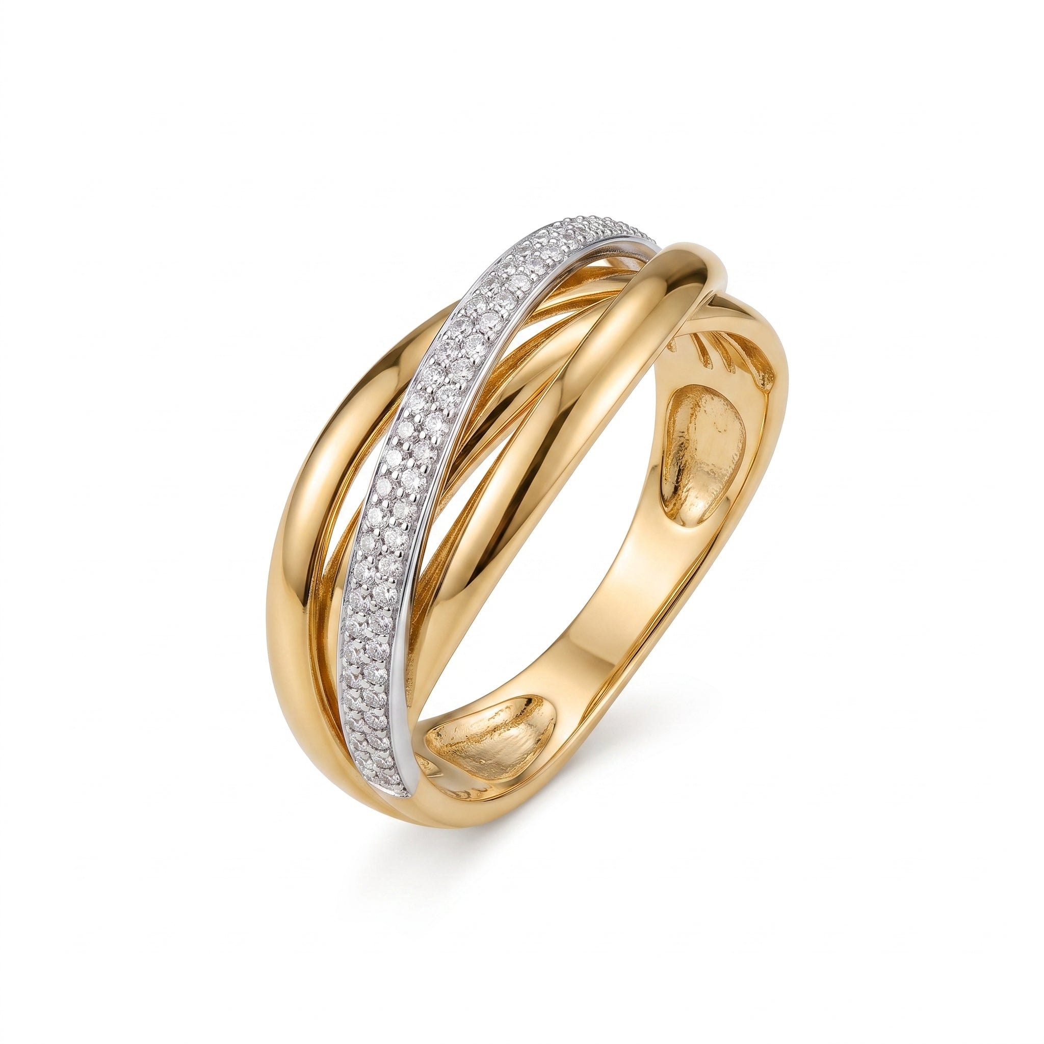 14kt bicolorgouden ring met briljant 0.22ct HSI | mt 58