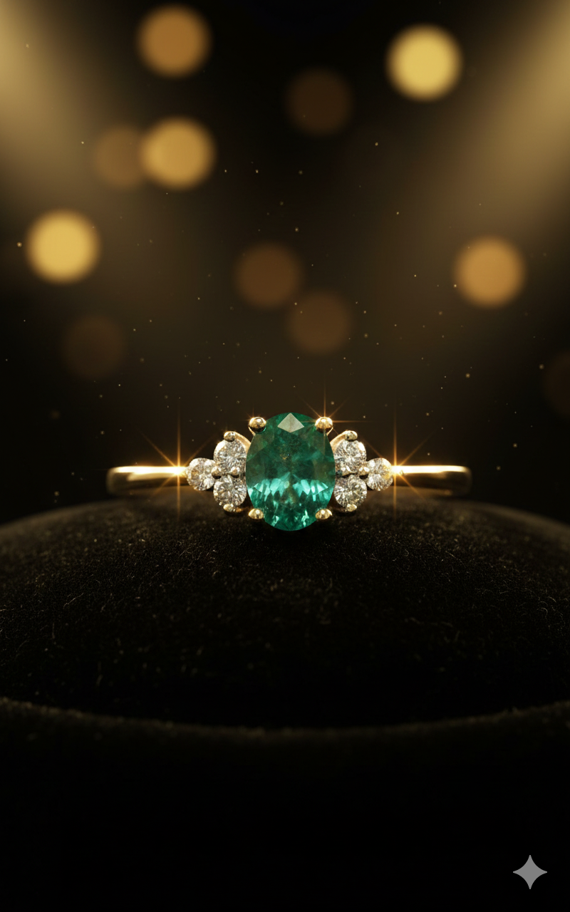 14krt bicolor gouden ring met smaragd en diamant 6-0.06ct HSI | 5x4mm