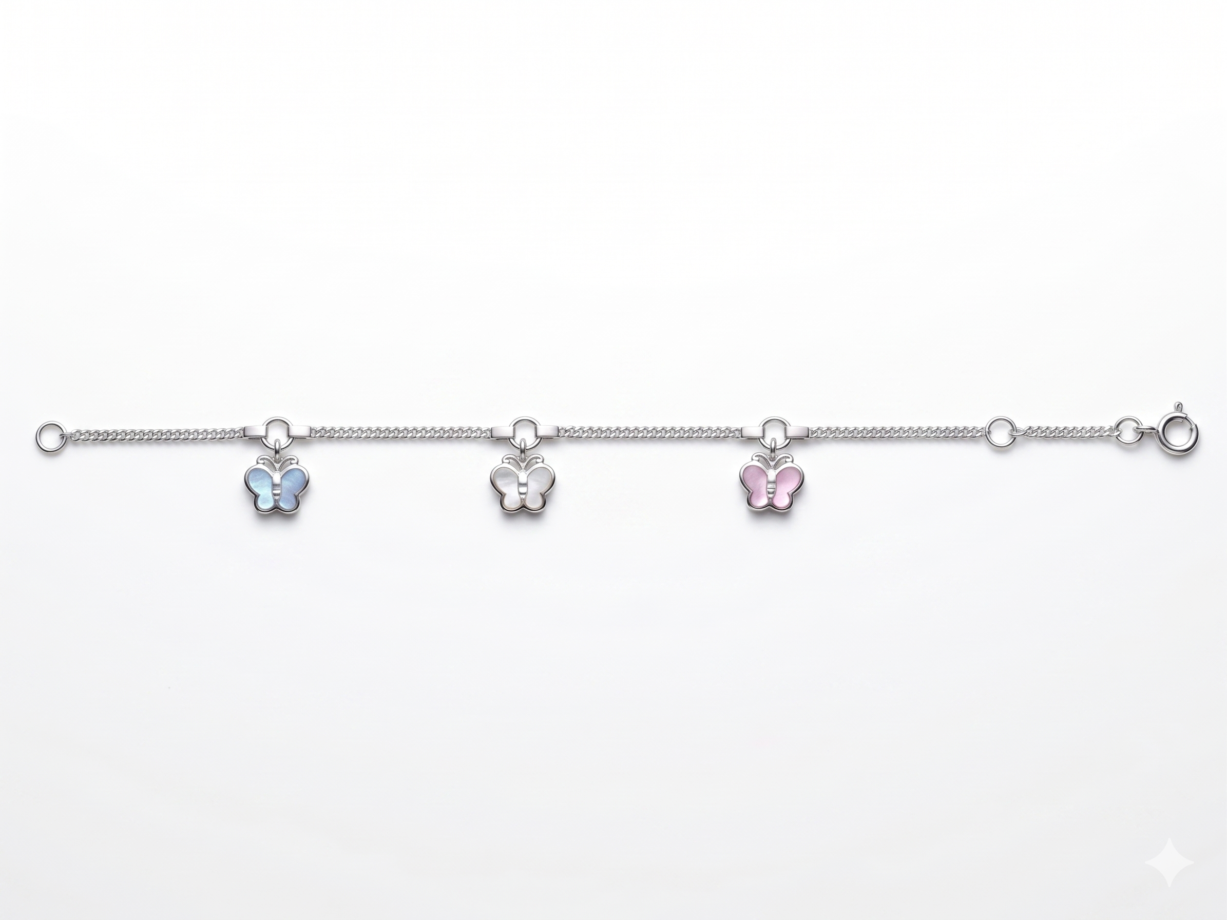 Zilveren armband emaille vlinders | 13-15cm
