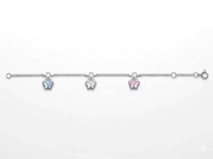 Zilveren armband emaille vlinders | 13-15cm