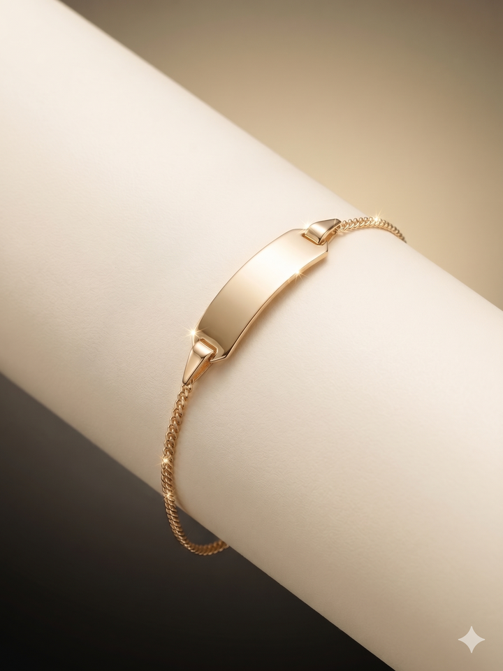 8krt geelgouden graveerarmband gourmette plaat 5x16mm | 10-12cm