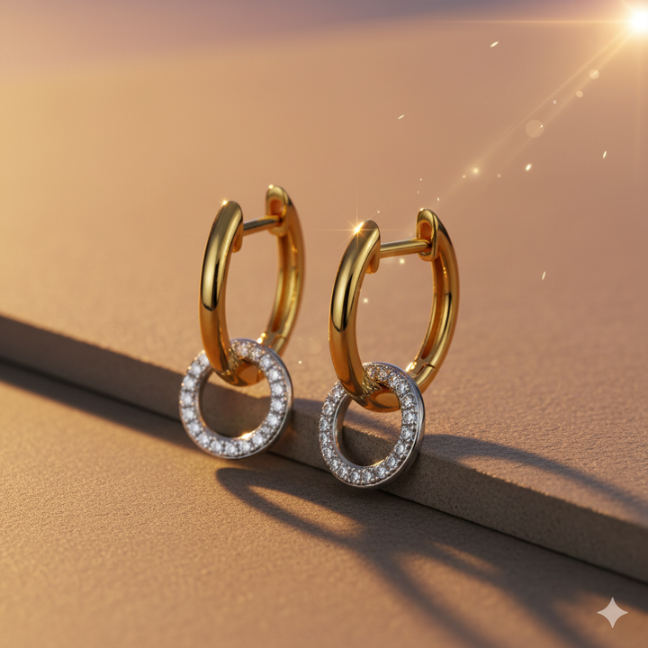 14krt geelgouden klapoorringen met witgouden aanhangers & briljant 40-0.13ct HSI | 13x2mm