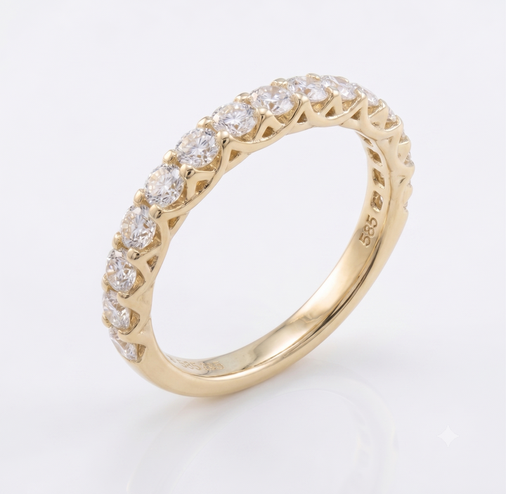 14krt geelgouden ring met 19-0.45ct diamant HSI